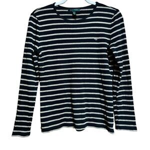 Lauren Ralph Lauren Top Womens Medium Multicolor Gold Stripe Metallic Blouse